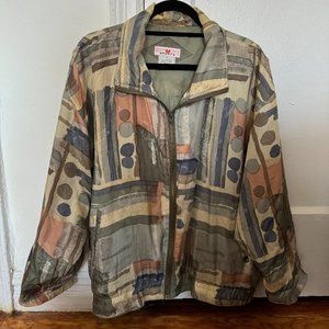 Retro print 100% silk windbreaker jacket